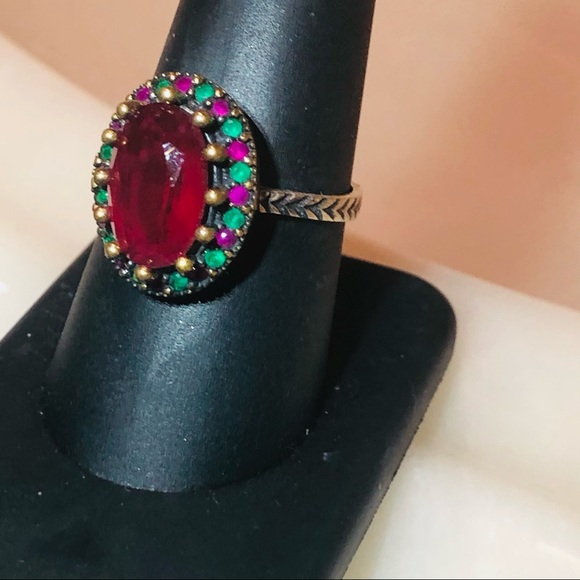 🌺MARKDOWN SALE!!! Stunning Art Deco Ruby & Emerald 925/14K Ring! - Picture 15 of 16